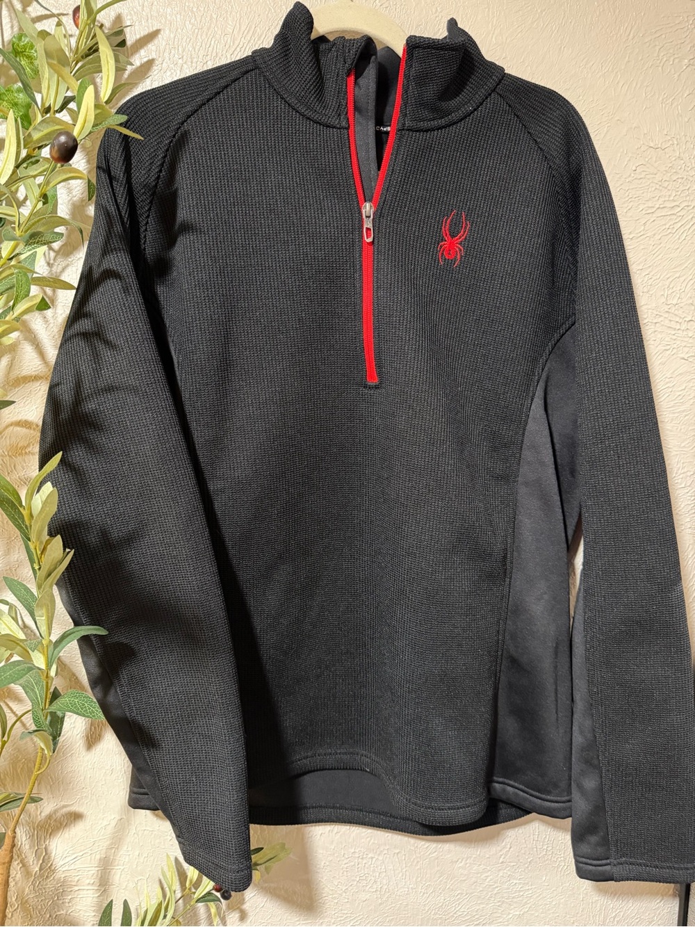 Spyder Men’s Black Half-Zip Pullover with Red Accents